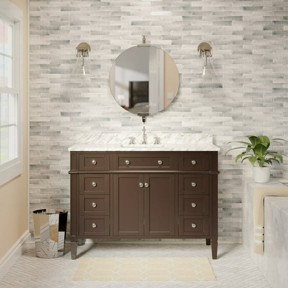 Hailey 48" Bathroom Vanity with Chocolate Cabinet and Carrara Marble Top