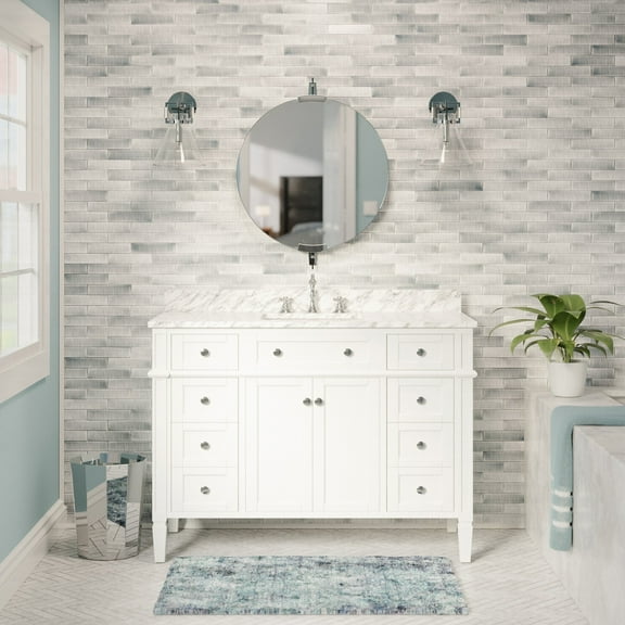Hailey 48" Bathroom Vanity with White Cabinet and Carrara Marble Top