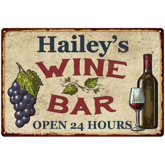 Hailey's Rustic Wine Bar Sign Wall Decor Kitchen Gift 8 x 12 High Gloss Metal 208120056381