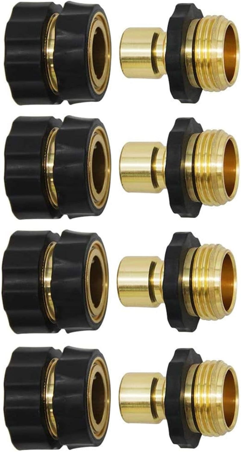Hailin 3/4 Inch Garden Hose Fitting Quick Connector Male and Female Set, 4 Set, Garden Hose Adapter, Quick Connect Hose Fittings, Garden Hose Connector, Hose Attachment