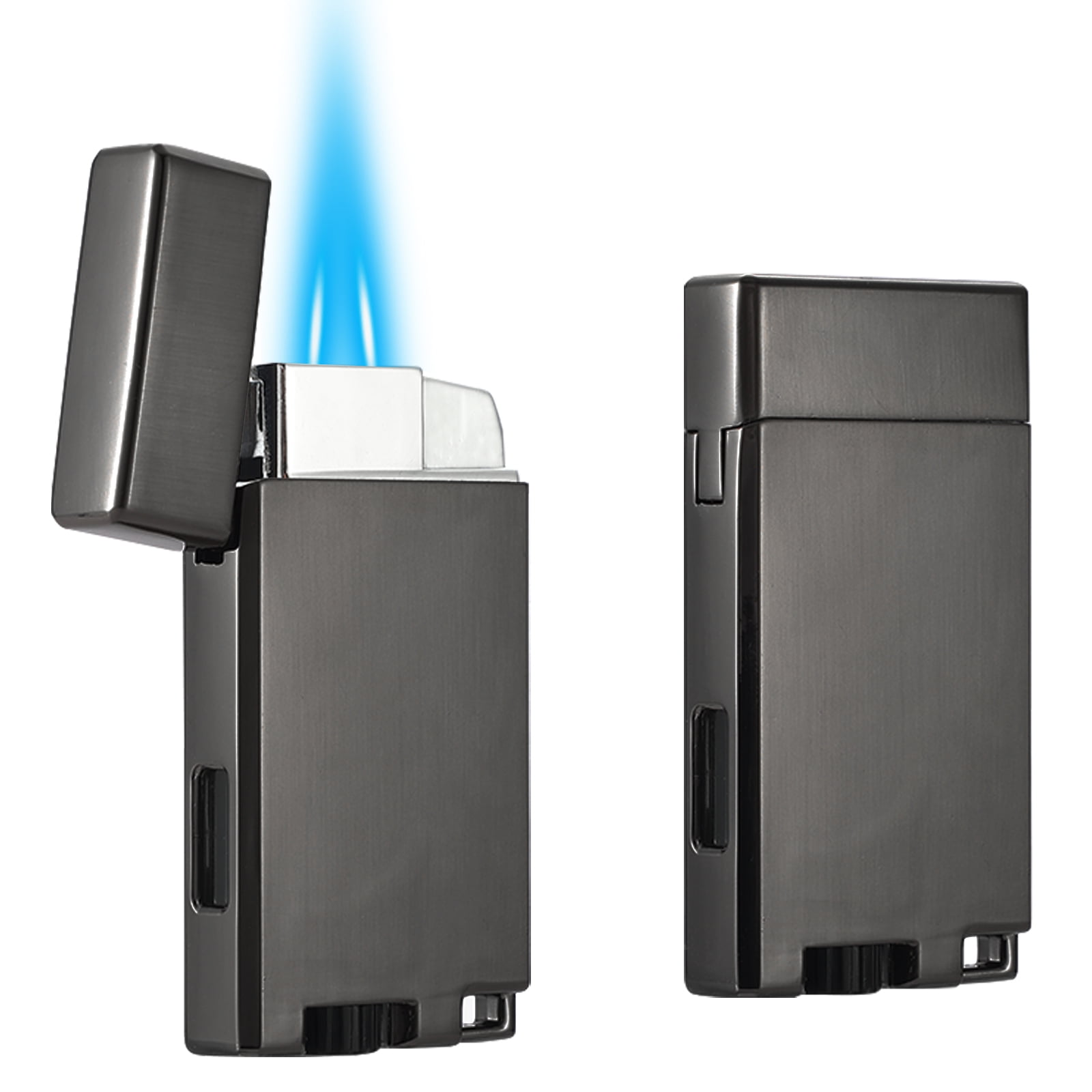 Haillai 2 Pack Double Jet Flame Butane Torch Lighter, Adjustable and Refillable. Sold Without Gas. Gray