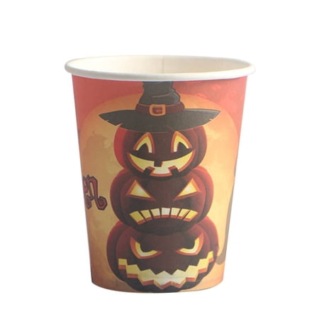 Haillom 10PCS Cartoon Halloween Pumpkin Man Witch patterns Disposable Paper Cup for Cosplay Dancing Party