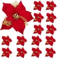 thumbnail image 1 of Haillom 15 Pieces Poinsettia Artificial Christmas Flowers Decorations Xmas Tree Ornaments Red Glitter Gold with Clips, 1 of 9