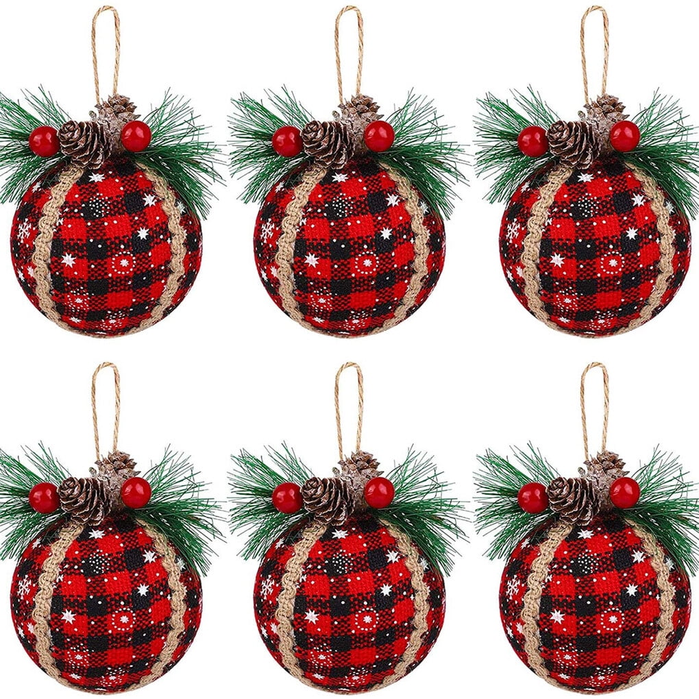 Haillom 6 Pieces Christmas Hanging Plaid Ball Ornaments Knitted ...