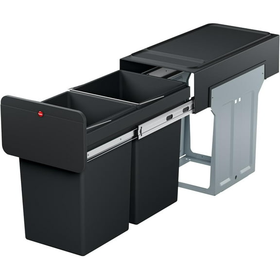 Hailo Ecoline Design L | Built-in Pull-Out Waste Separation System | 2 x 14 L / 2 x 3.08 gal Recycling Trash can (Black) | Removable Bins Made from 100% Recycled Plastic