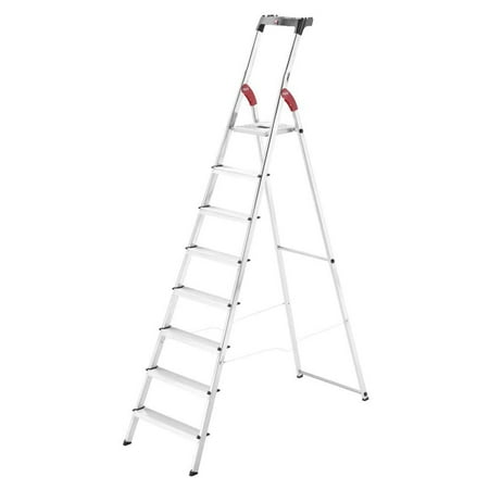 Hailo Folding Step Ladder, 8 Steps for Home and Kitchen, L60, Silver/Red