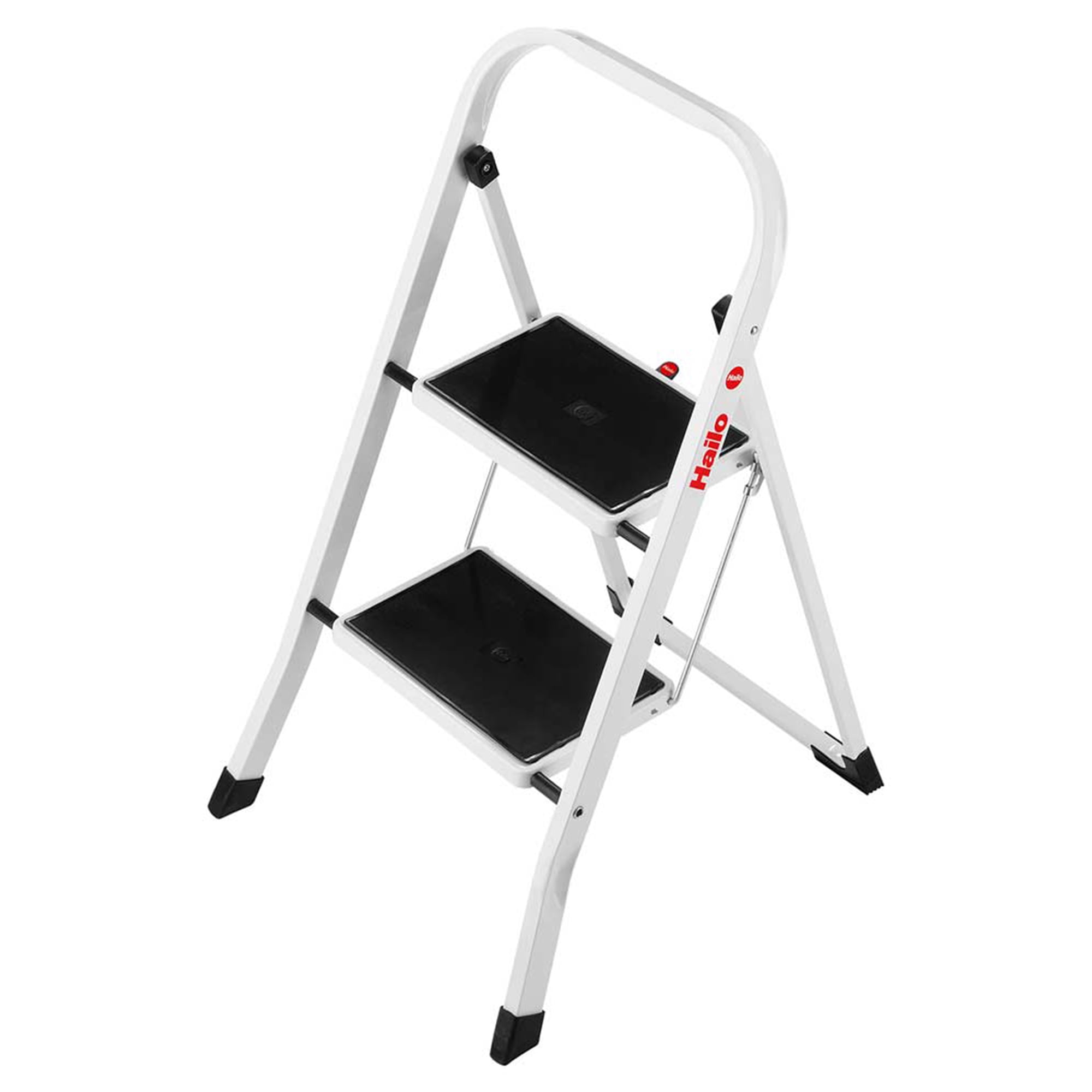 Compact White Foldable 2-Step Steel Ladder