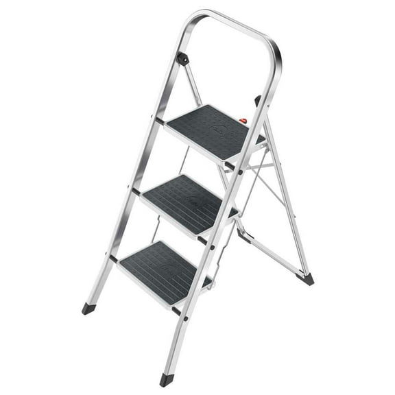 Hailo Folding Step Stool, 3 Step Ladder for Home & Kitchen, K70, Silver