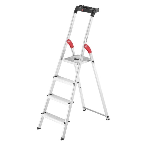 Hailo Folding Step Stool, 4 Step Ladder with Tray, L60, Silver