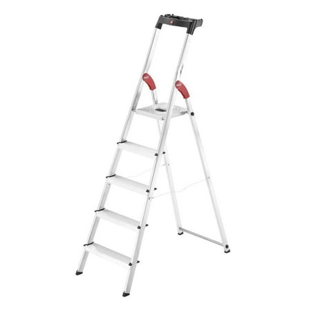 Hailo Folding Step Stool, 5 Step Ladder with Tray, L60, Silver