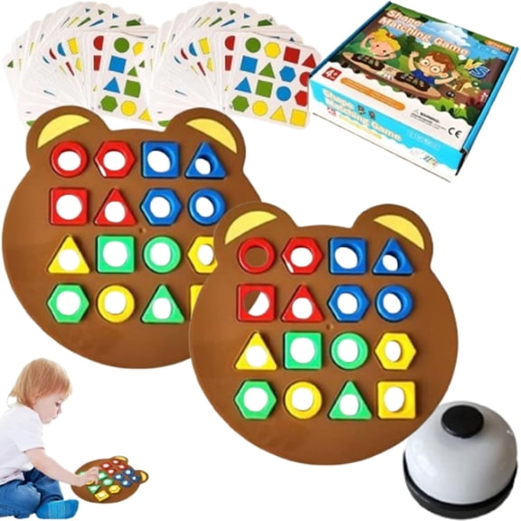 Shape Matching Game, Wooden Shape Matching Games, Geometric Shape Quick Matching Board Game, Cute Bear Shaped Checkerboard Interactive Board Game