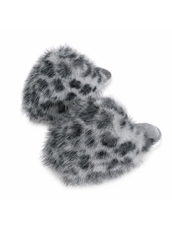Women's Fluffy Faux Fur Mule Slippers, Leopard Print Closed Toe Indoor House Shoes