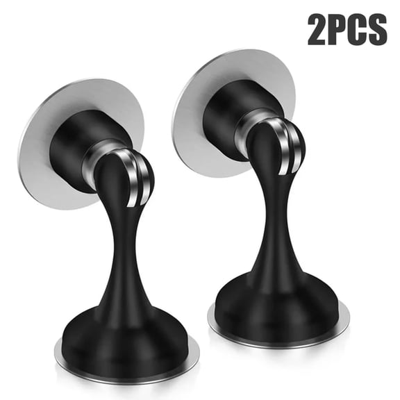 Magnetic Door Stop Wall Floor Mounted Stainless Steel Black 2 Pack