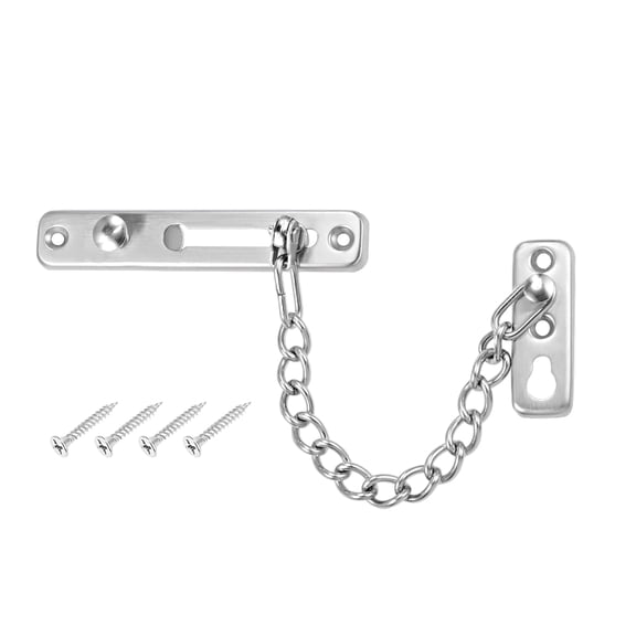 Haimei Spring Anti-Theft Door Chain Lock, Security Door Guard Latch with Press Design, Silver Tone