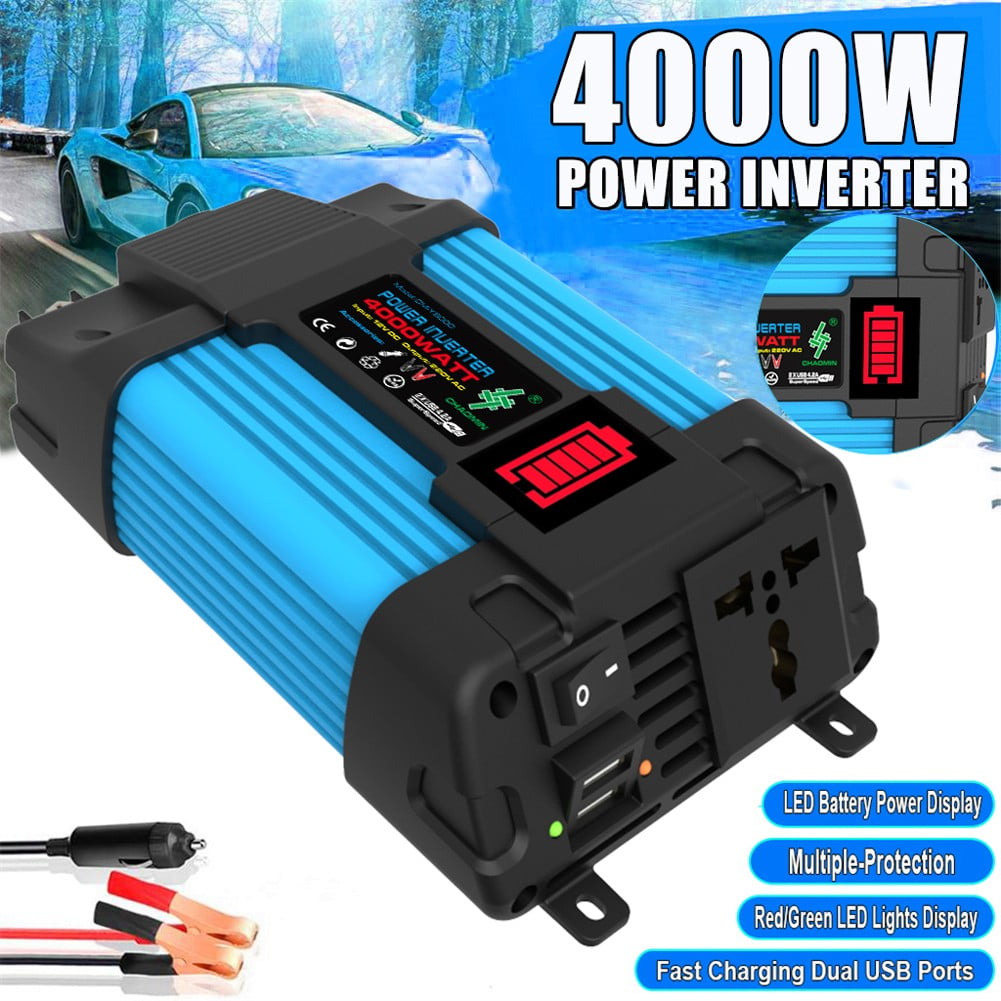 Mosiee 4000W Car Power Inverter Dc 12V To Ac 110/220V Pure Sine Wave 2 Usb Lcd Display