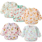 HaimoBurg 5 Pack Long Sleeve Baby Bibs, Waterproof Sleeved Bib, Toddler Soft Bib for 6-30 Months