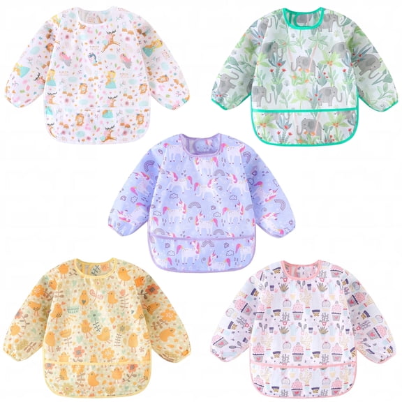 HaimoBurg Waterproof Long Sleeve Baby Bib Smock, 5 Pcs, 5-30 Months