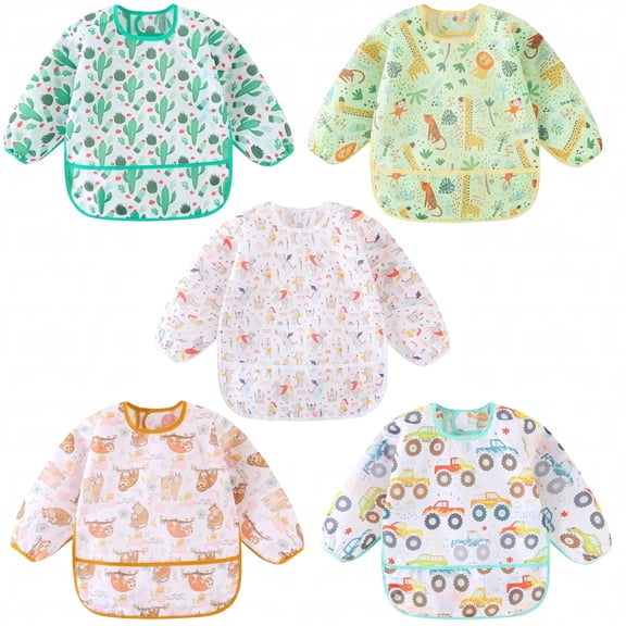Haimoburg Baby Bibs Long Sleeve Waterproof 5 Pack for 5-30 Months