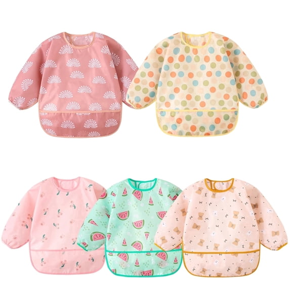 Haimoburg Baby Bibs Long Sleeve Waterproof 5 Pack for 5-30 Months