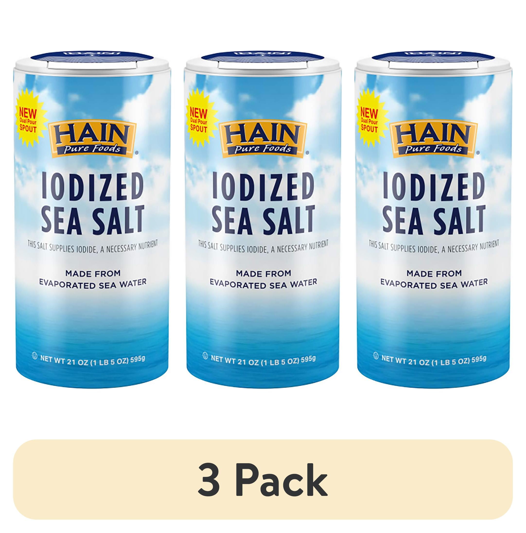 (3 pack) Hain Pure Foods Iodized Sea Salt, 21 oz