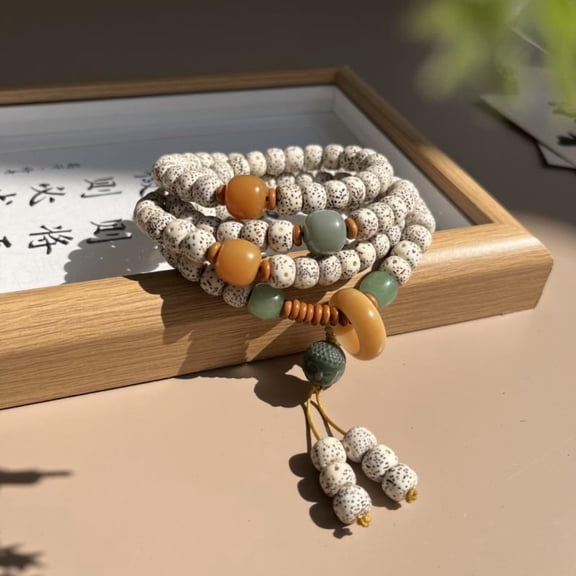 Hainan Bodhi 108 Beads Tibetan Dzi Mala Necklace Bracelet Set Ethnic Buddhist Prayer Beads Spiritual Jewelry