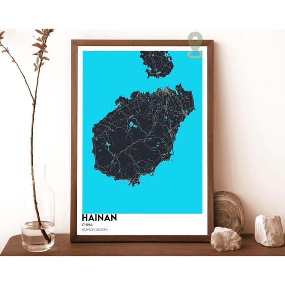 Hainan Map, Hainan Map Print, Hainan Wall Art, Hainan Travel Poster, Hainan Poster, Hainan Photo, Hainan City Map, Hainan China Wall Art, Modern Wall Decor, 24x36 UNFRAMED