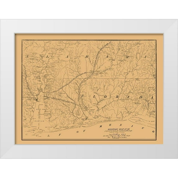 Hains 18x14 White Modern Wood Framed Museum Art Print Titled - Alabama South Florida West Military - Hains 1864