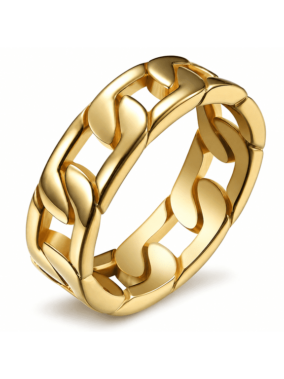 Men’s Stainless Steel Chain Link Ring, Openwork Statement Band, Sizes 7-13, for Work, Dinner and Casual Outings, Birthday Gift