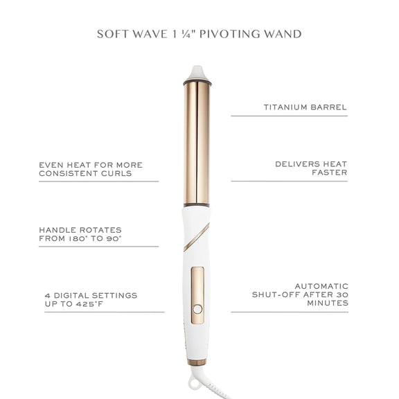 Hair 1 1/4 Inch Rotating Curling Iron Pivot Wand for Beach Waves - Dual Voltage + Auto Shut Off - Long Barrel Salon Professional Hot Tool Curling Iron - Rotate + Spin to 90 Degrees