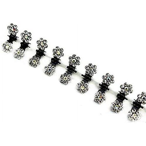 Hair Accessories 6pcs / Many Girls Sweet Crystal Rhinestone Flowers Mini Hair Claw Clip Hair Clip Summer Personality Sweet Pins (Metal color: white)