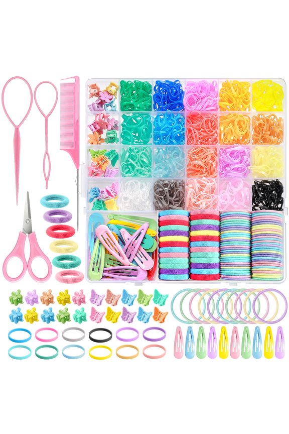 26 Colors Hair Rubber Bands with Tail Hair Tools and Hair Clips, 1544 Pcs Elastic Baby Toddler Hair Ties, Hair Accessories for Girls
