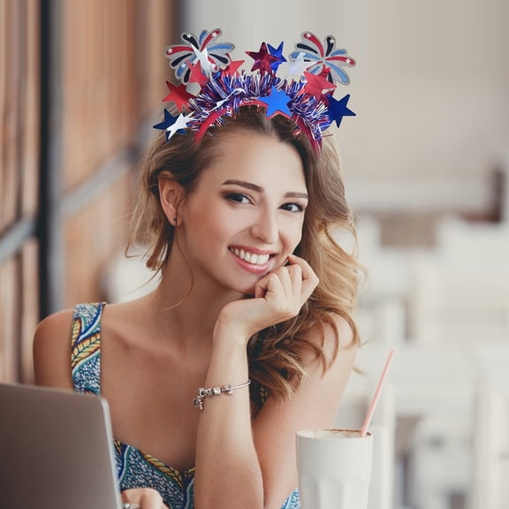 Hair Accessories Patriotic Star Firework Tinsel Headband Red White Blue Independence Day Party Headpiece Lightweight USA Themed Headband for 4th of July USA 250th Anniversary Parades Celebrations