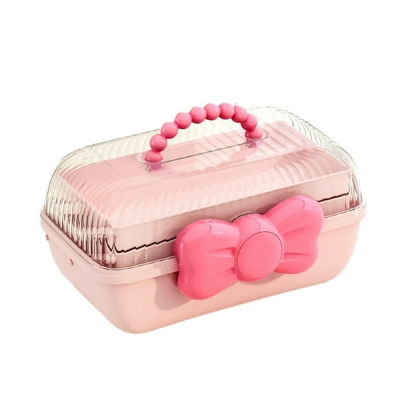 Hair Accessories Storage Bin, Hair Clip Organizer, Plastic Jewelry Box with 3 Layered Compartments, Transparent Cover, Beaded Handle, Portable Multipurpose Organizer, Purple