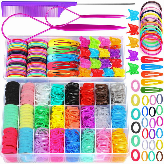 Hair Accessories for Girls, Hair Ties Elastic Hair Ties with Hair Clips Hair Tail Tools, Girls Hair Accessories with Organizer Box