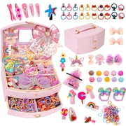Hair Accessories for Girls Set for Girls Including Jewelry Box/Hair Clips/Hair Ties/Girl Birthday Gifts for girls Age 4-10 Square Jewelry Box