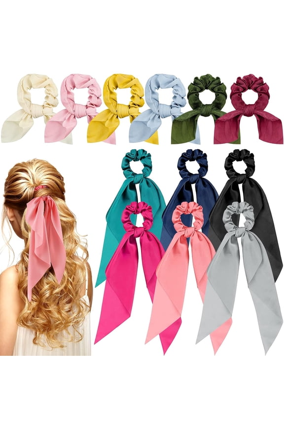 Hair Accessories for Women, Bows Scrunchies Scarf Ties, Bunny Ears Silk Satin Scrunchies Ribbons Scarf Ties with Bows