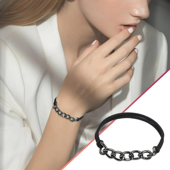 Hair Accessory Chain Leather Band Electroplating Alloy Hair Rope Hair Ring Bracelet Head Rope Bracelet Elastic Women’s Hair Band