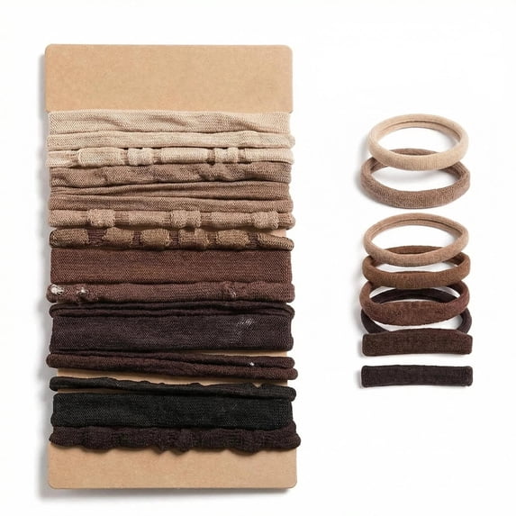 Hair Accessory Set: 20 Bohemian Style Headbands, 5 Neutral Colors, 4 Fashionable Headband Bracelets, Suitable for Thick or Sparse Ponytails, Coffee Series