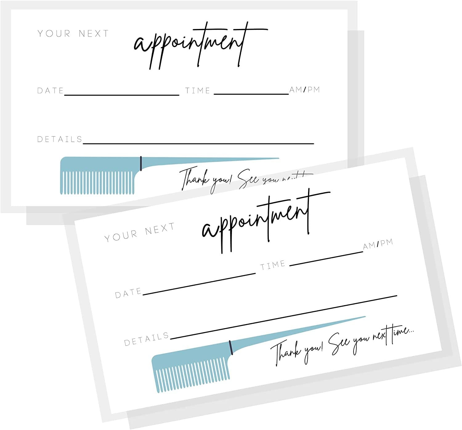 Hair Appointment Reminder Cards Physical Printed 2x3.5 inches Business Card  Size Hair Stylist Supplies White and Black with Comb Design - Walmart.com, image size:1500x1397