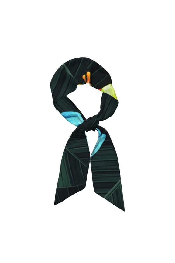 Hair Bandanas Scarf For Women Fashion Neck Silk Feeling Satin Head Handbags Scarves, Tropical Frogs Palm Leaf