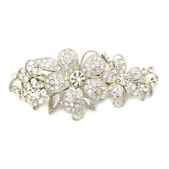 Hair Barrette Clear Crystal Floral Bridesmaid Wedding Party Prom Pageant