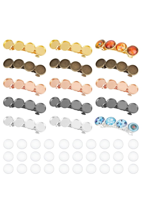 Hair Barrettes Settings - 20Pcs 5 Colors Brass Blank Metall Hair Clips with Glass Cabochons for DIY Resin Barrettes and Women's Headwear