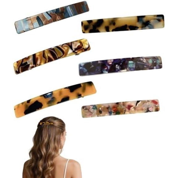 Hair Barrettes for Women, Barrette Hair Clips, 3 Inch Acetate Barrettes No Slip Design for Fine Thin Thick Hair, Tortoise Shell Hair Clips Stylish Daily Accessories for Girls and Women, 6 count