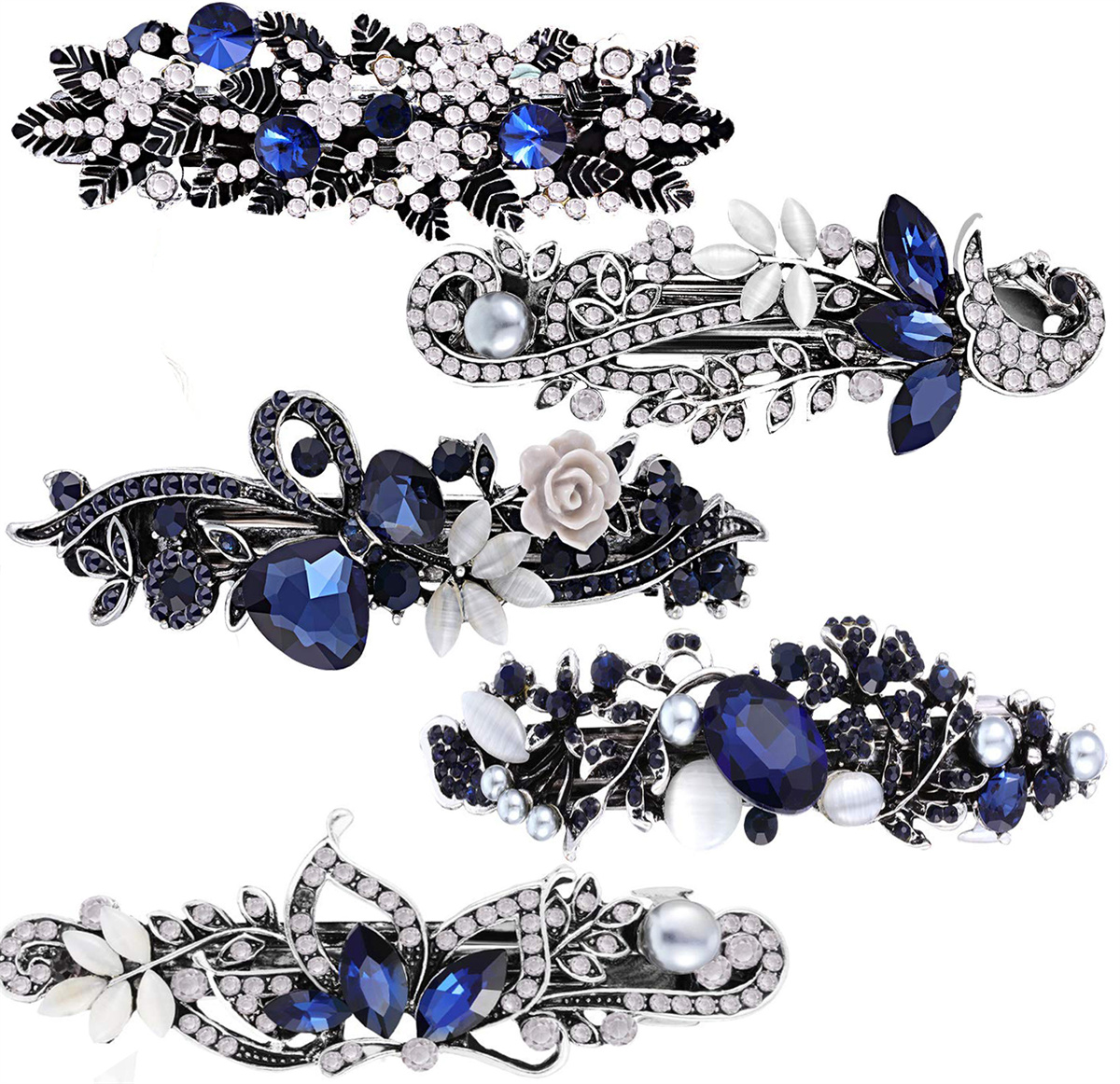 Hair Barrettes for Women, Happon 4 Pcs Crystal Rhinestones Hair