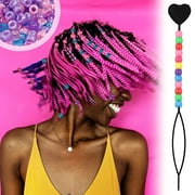 Hair Beading Tool Set with Colorful Pony Beads - Quick Topsy Tail Braiding Tool, Ponytail Maker Styling Loop Kit, Easy Hair Braider for Adults DIY Hair Styling Accessories, Black Handle