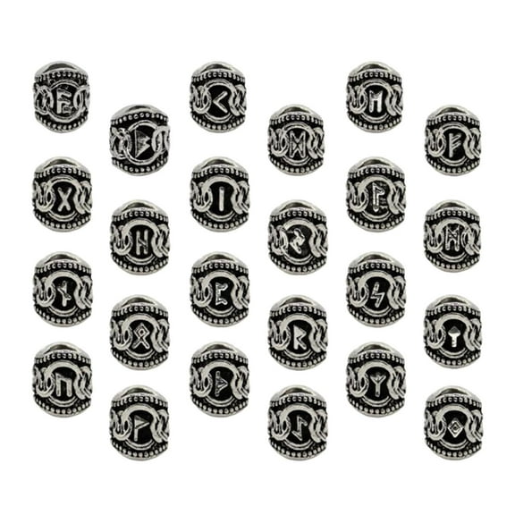 Hair Beard Beads 24 Pcs Knots Beads Rune Beards Sliver Rings Large