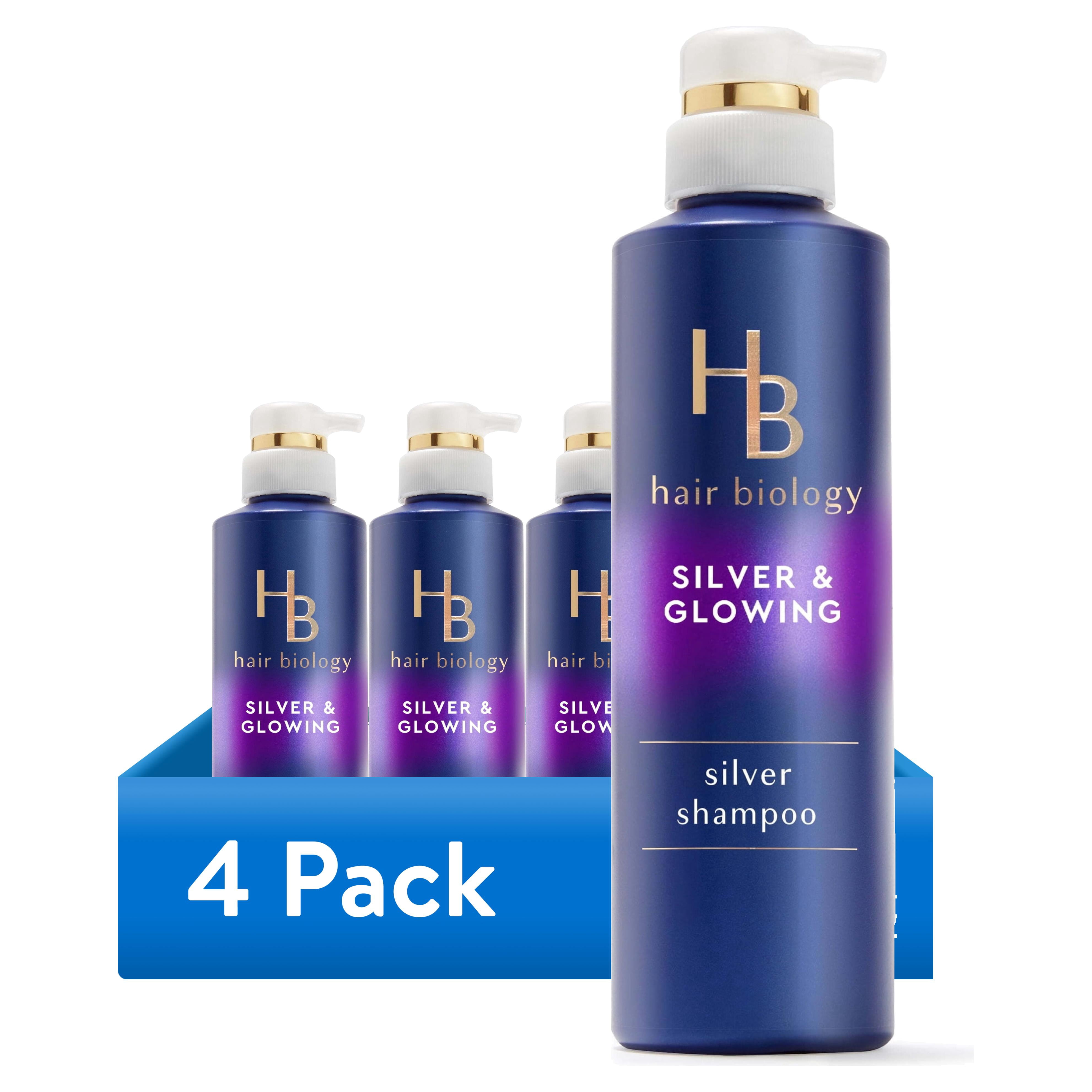 (4 pack) Hair Biology Purple Violet Silver Shampoo for Gray or Blonde Brassy Color Treated Hair, Fights Brassiness and Replenishes - 12.8 fl oz