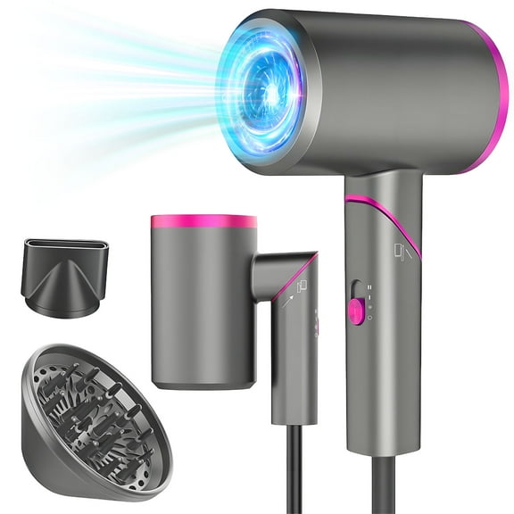 Rirool 1800W Ionic Hair Dryer with Diffuser, 2 Speed & 3 Heat Settings, Foldable Travel Blow Dryer, Frizz Control & Constant Temperature, Lightweight for Curly/Straight Hair, Crimson Purple