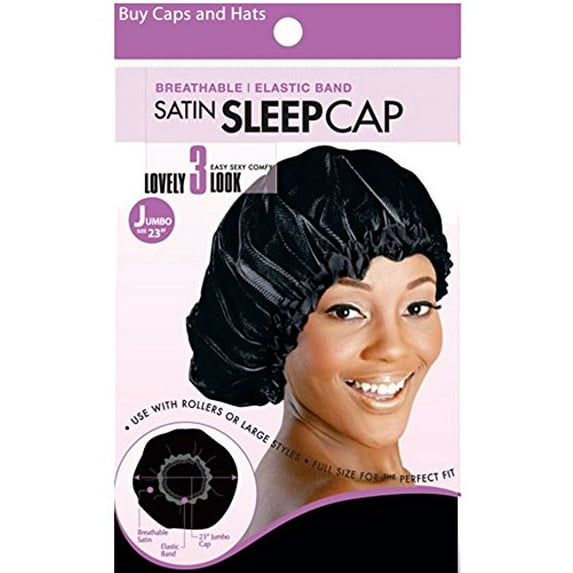 Hair Bonnets Sleeping and Shower Caps Head Wraps and Bumper Sticker (Jumbo Satin Sleeping Cap 23in Black)