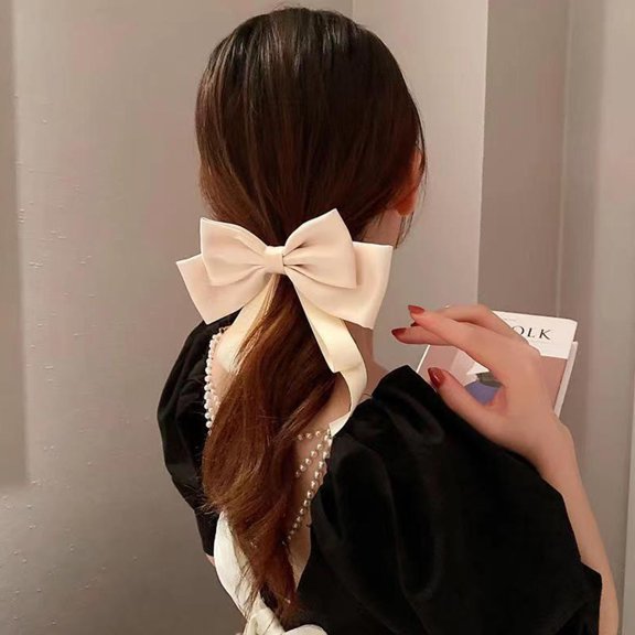 Hair Bow Clips, Christmas Hair Bows, Satin Ribbon Bow Hair Clips for Women Girls, Soft and Sturdy Hair Accessories with Long Tassel for Ponytails Braids and Daily Wear